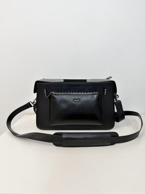 Kate Gabrielle Black Leather Structured Cup Holder Handbag Spooky Bat Holiday